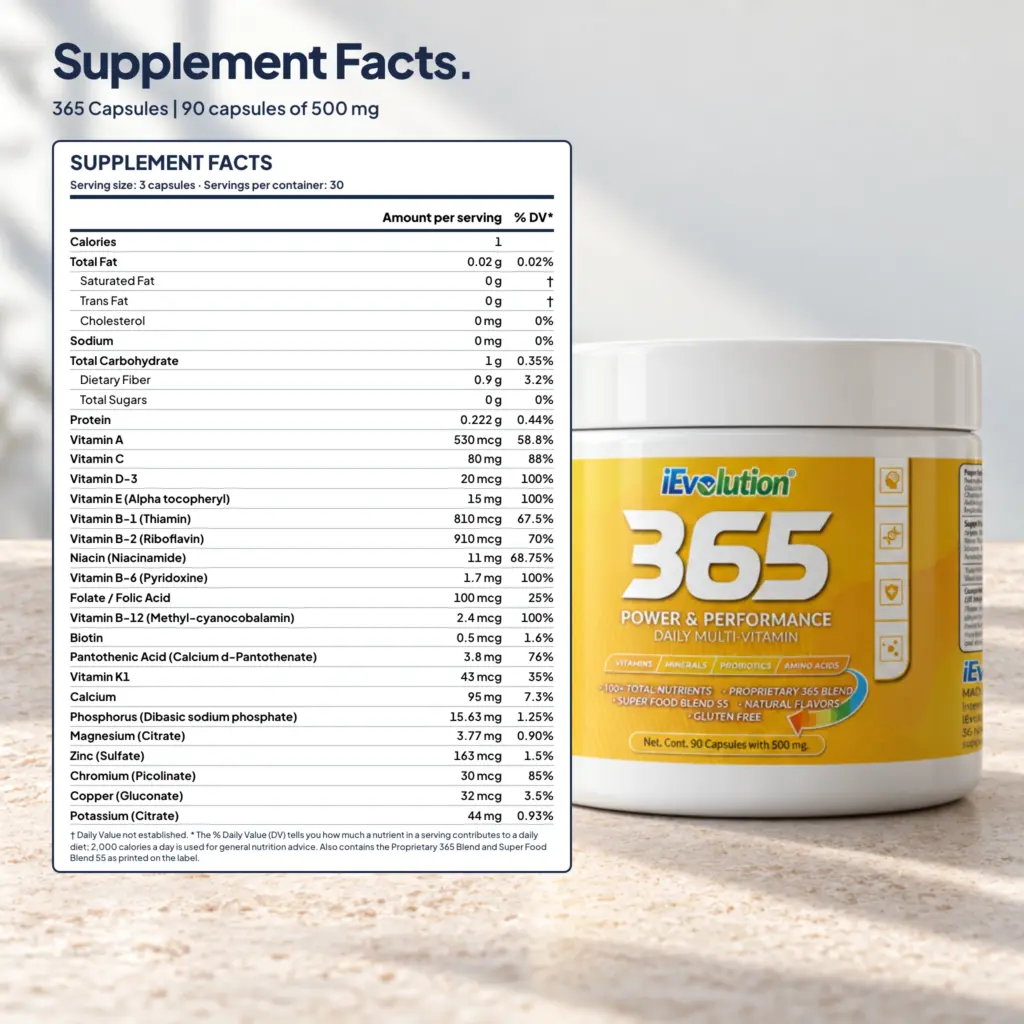 365 - Capsules supplement facts label