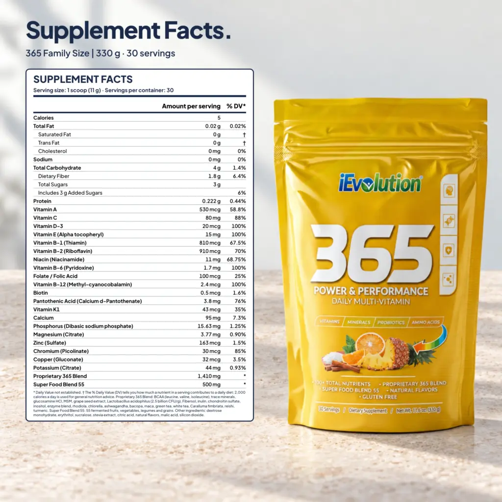 365 - Family Size supplement facts label