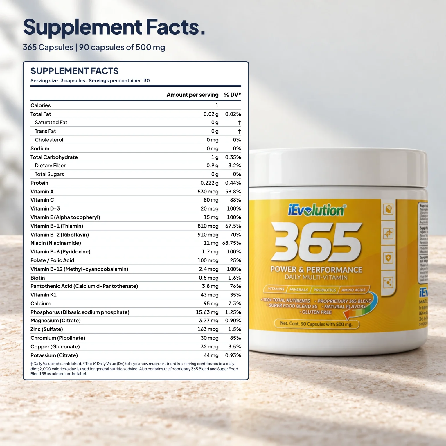 365 – Capsules supplement facts label