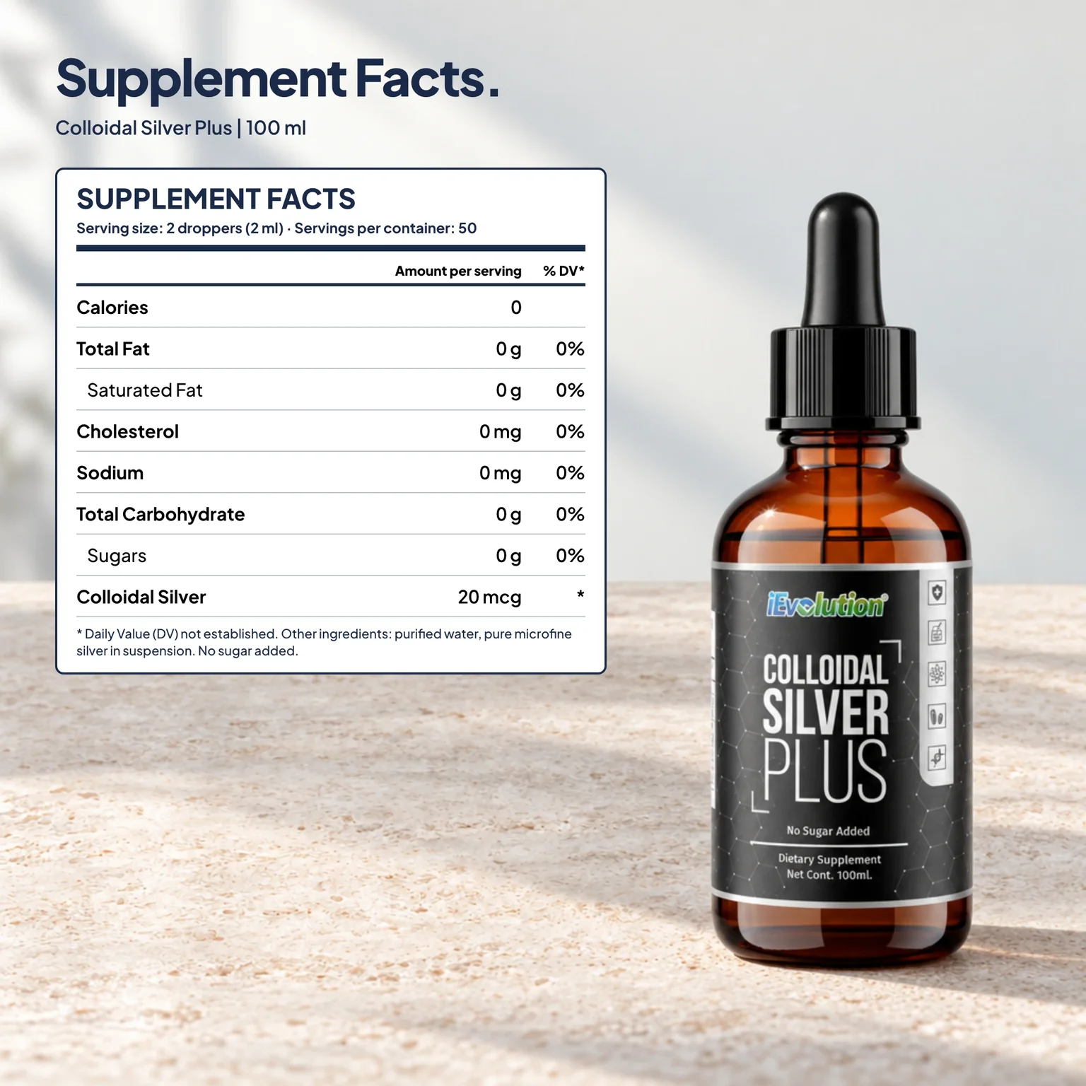 Colloidal Silver Plus supplement facts label