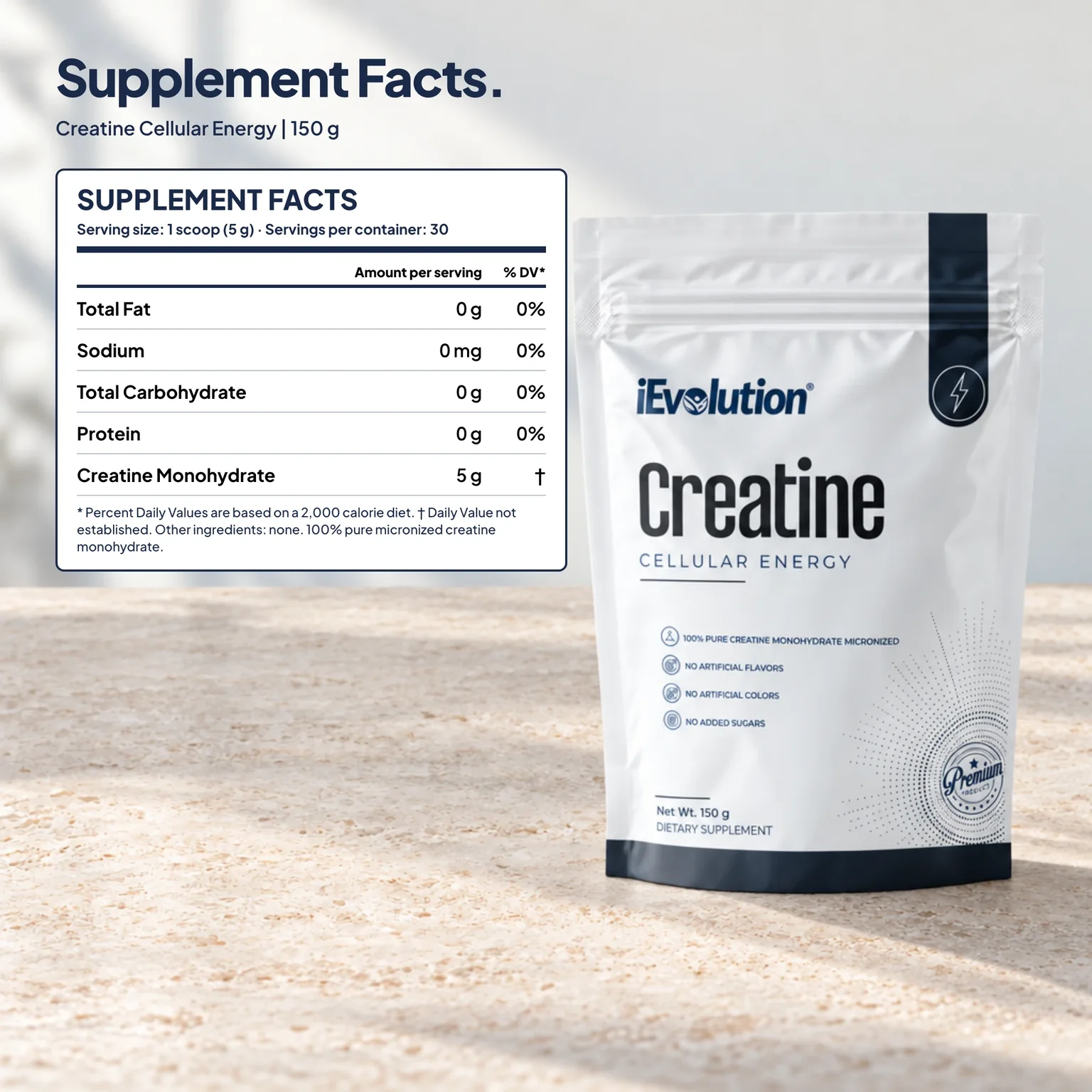 CREATINE Cellular Energy supplement facts label