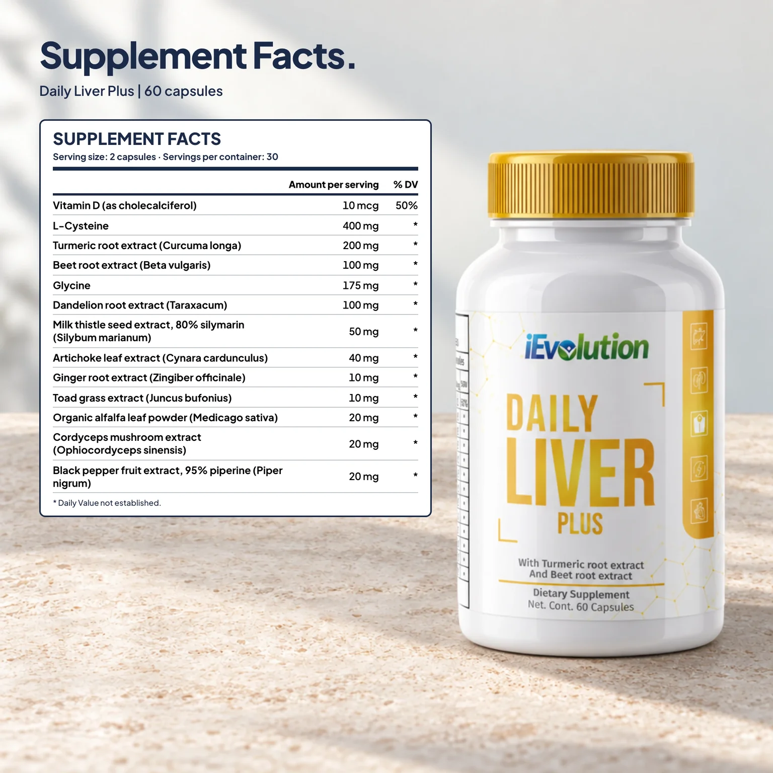 Daily Liver Plus supplement facts label