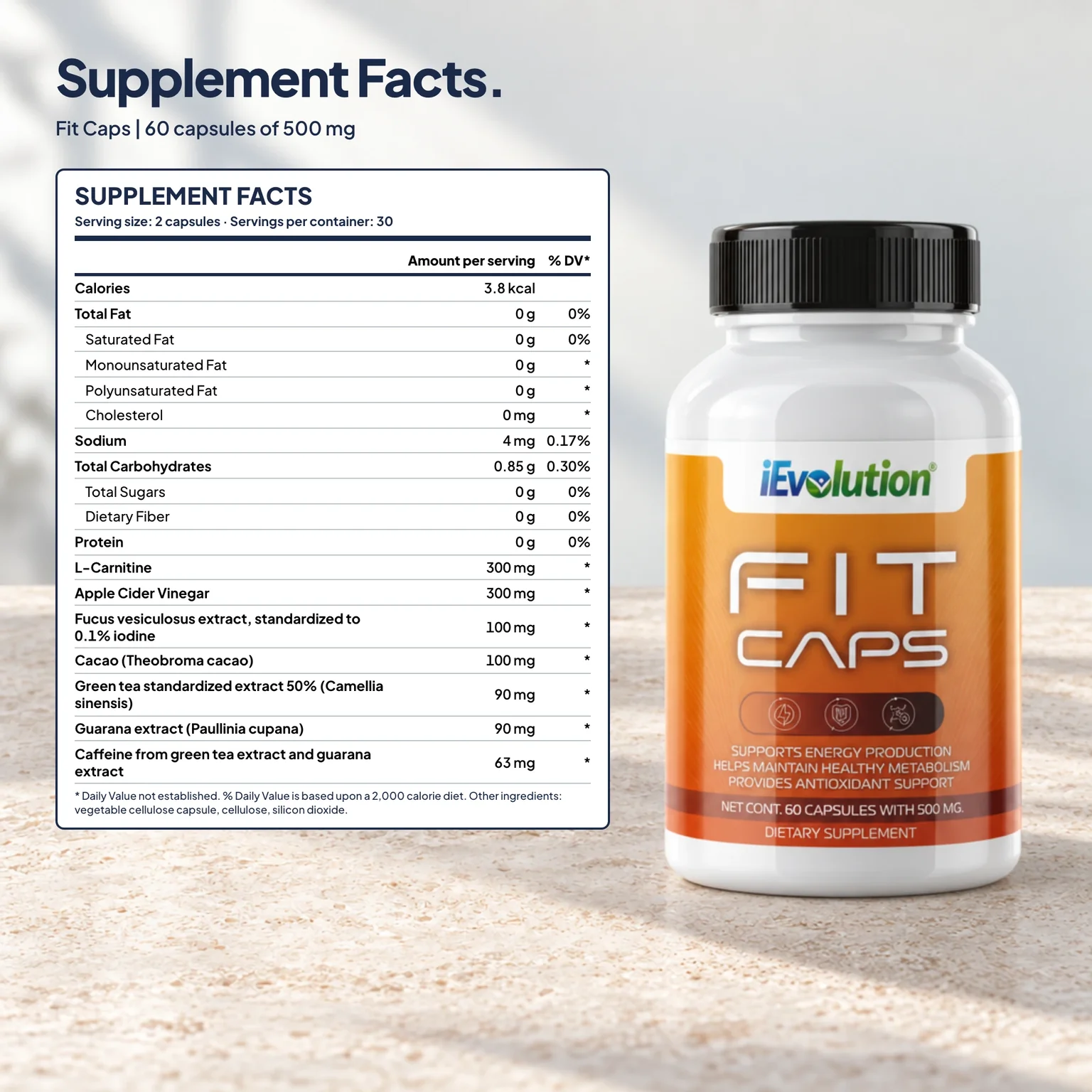 Fit Caps supplement facts label