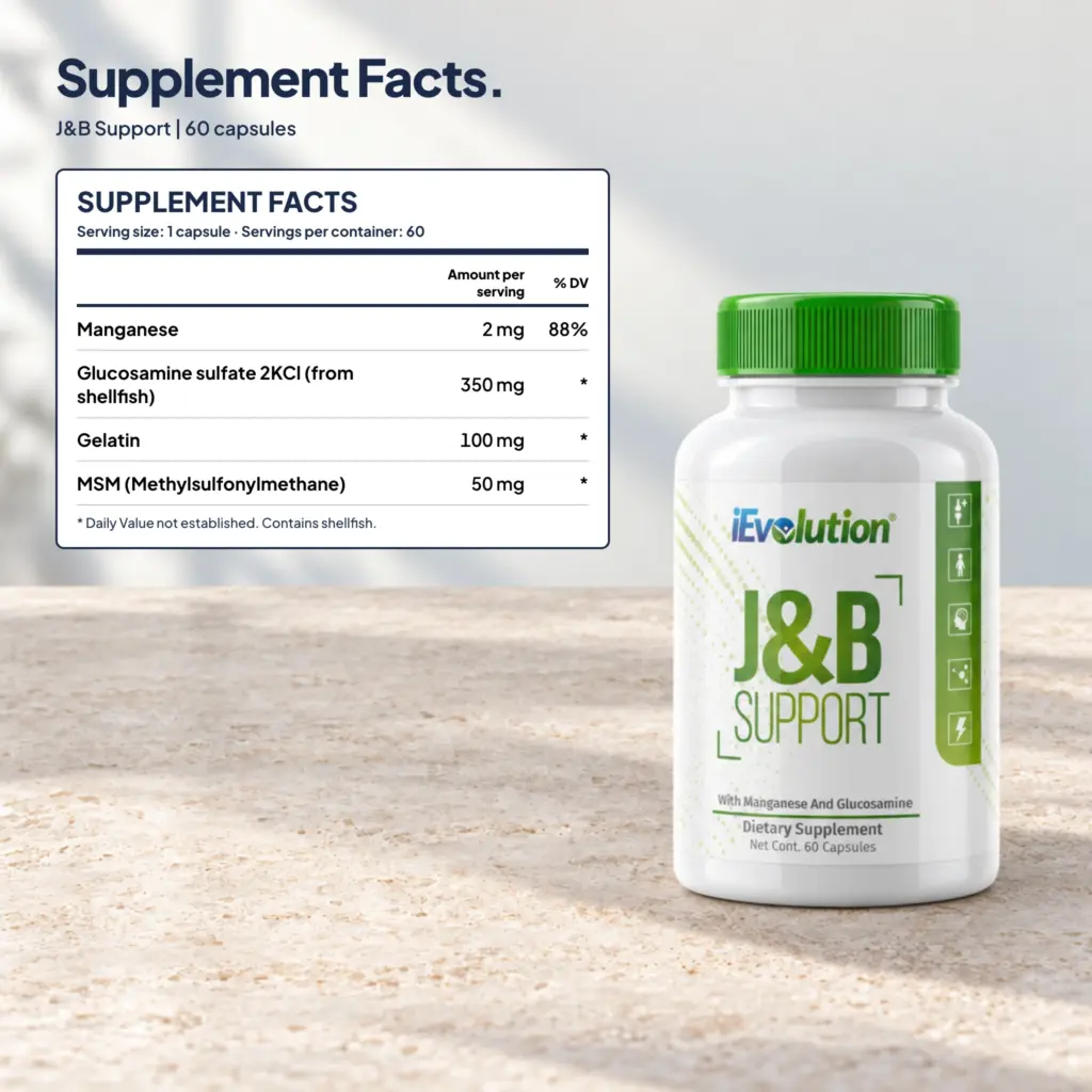 J & B Support supplement facts label