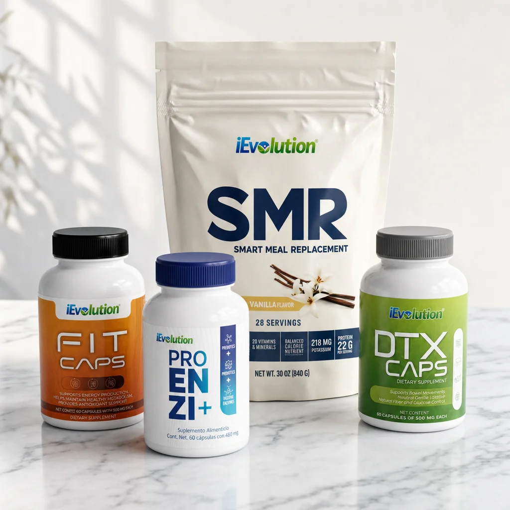 Nutri Slim Pack: SMR bag with Fit Caps, Proenzi+ and DTX Caps on a marble counter