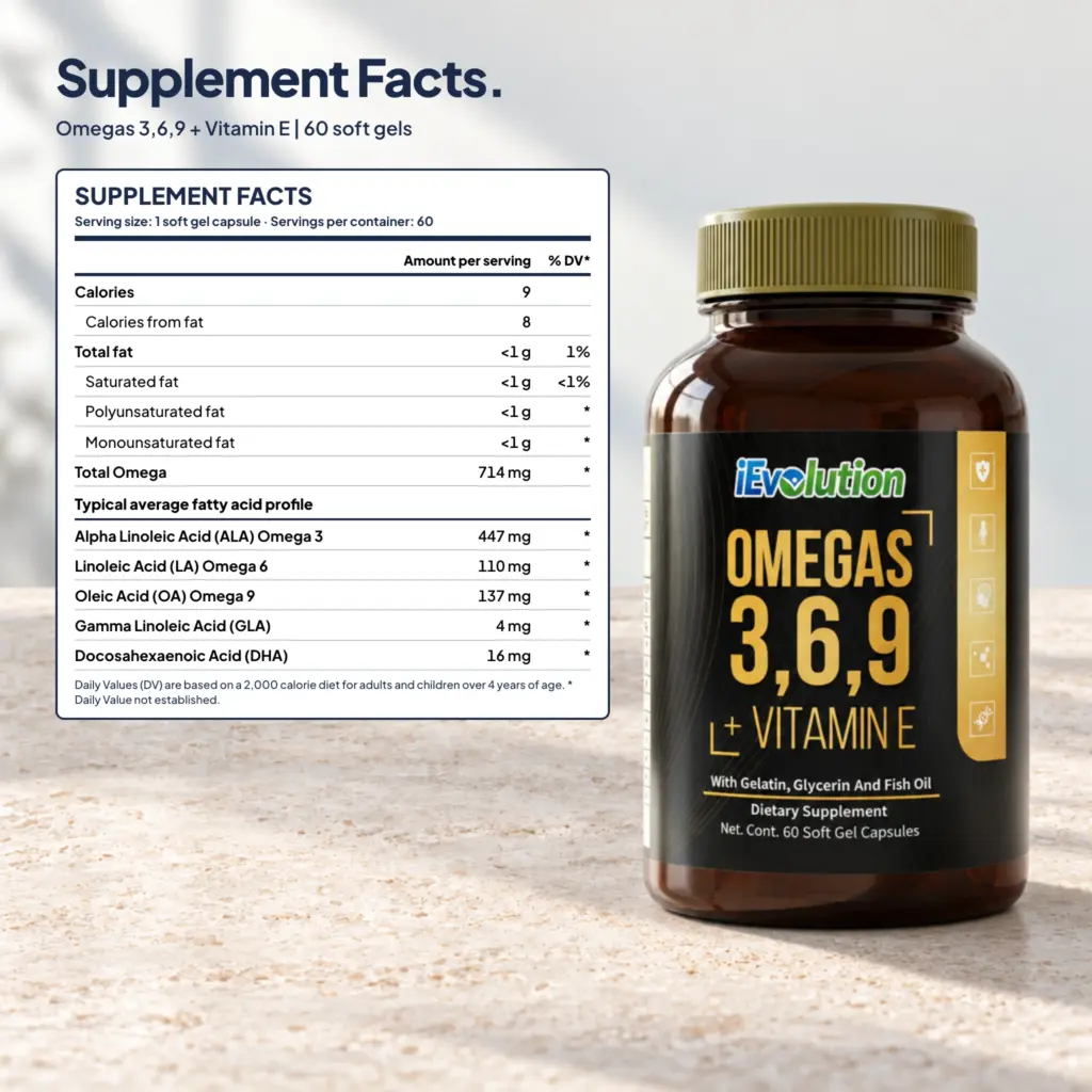 Omegas 3 6 9 supplement facts label