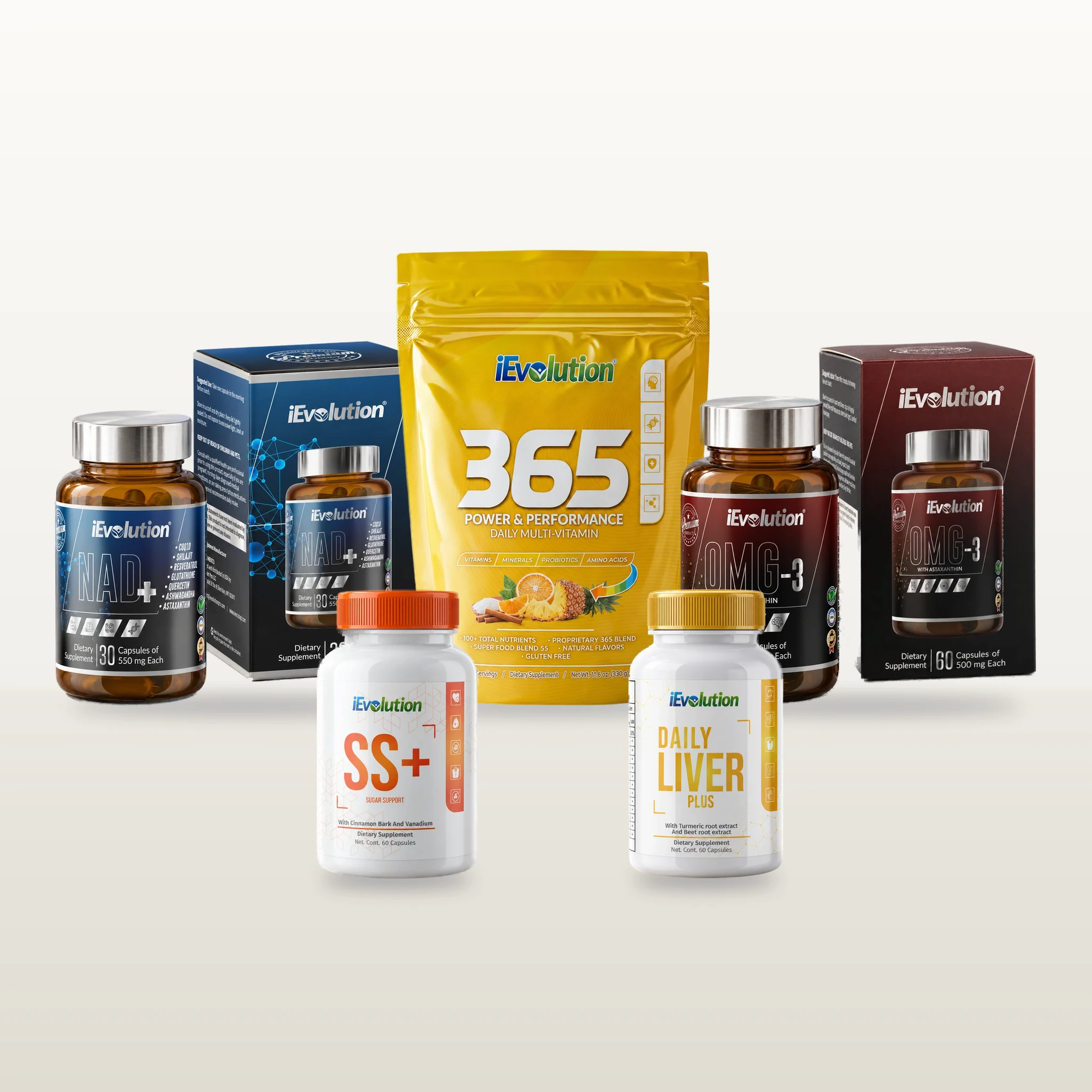 Healthy Glucose Bundle: 365 – Family Size, OMG-3, SS+, Daily Liver Plus and NAD+