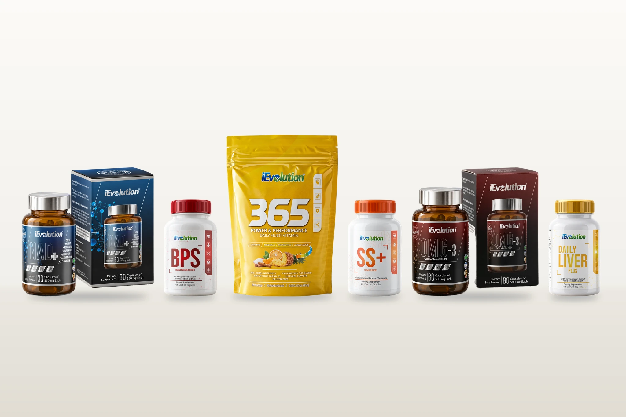 What’s in the bundle, side by side: NAD+, BPS, 365 – Family Size, SS+, OMG-3 and Daily Liver Plus